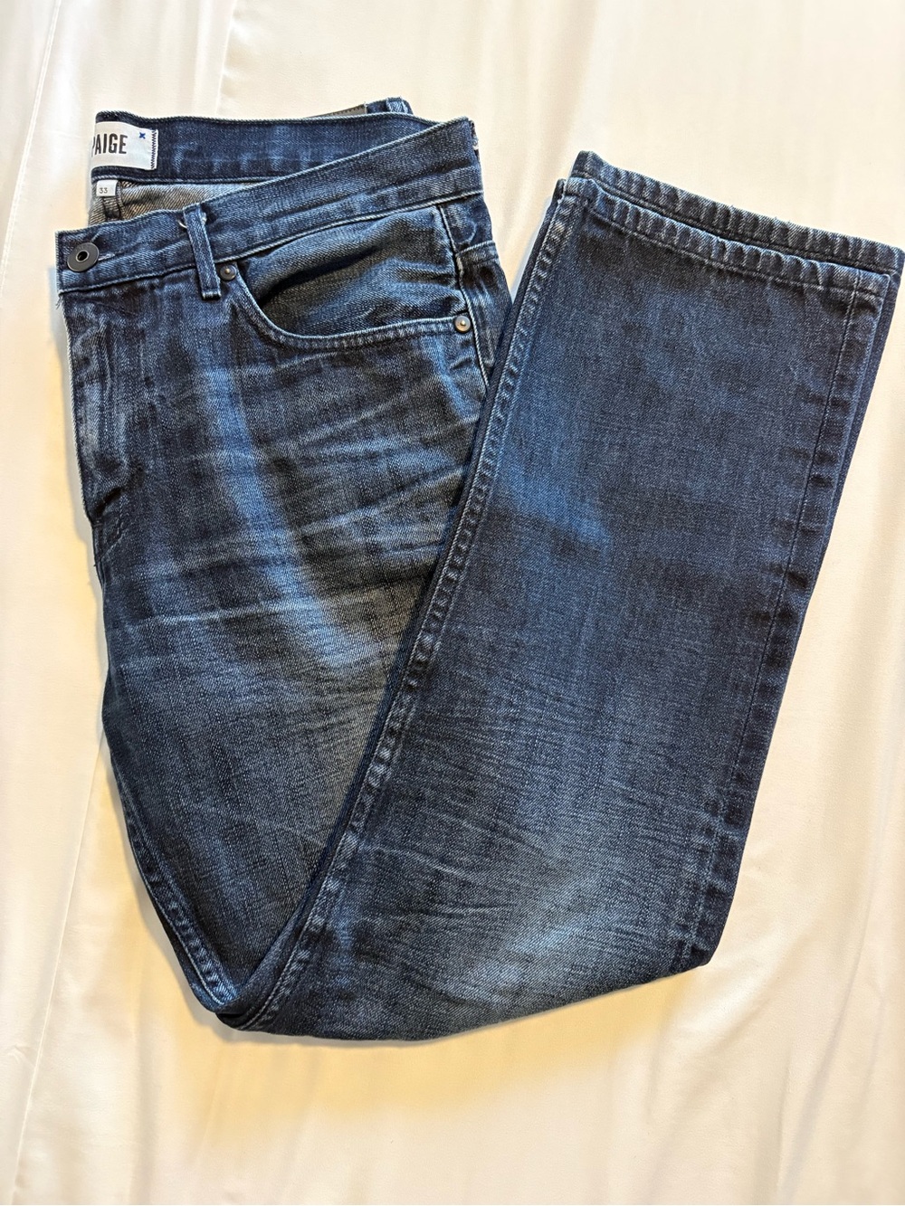 PAIGE NORMANDIE Men’s Washed Dark Blue Straight Jeans